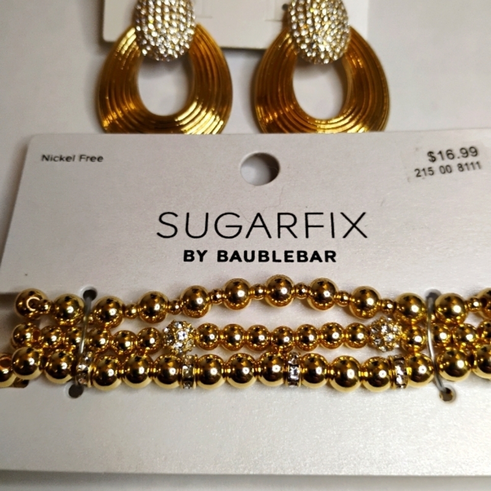 Sugar Fix by Baublebar Gold Tone Rhinestone Earring & Bracelet Set - Picture 3 of 5